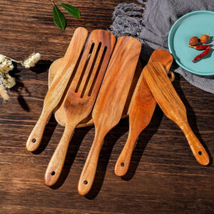 5PCS Spatula  Spurtle Premium Wood Cooking Utensils for Non Stick Cookware Baking Whisking Smashing Scooping Spreading Serving